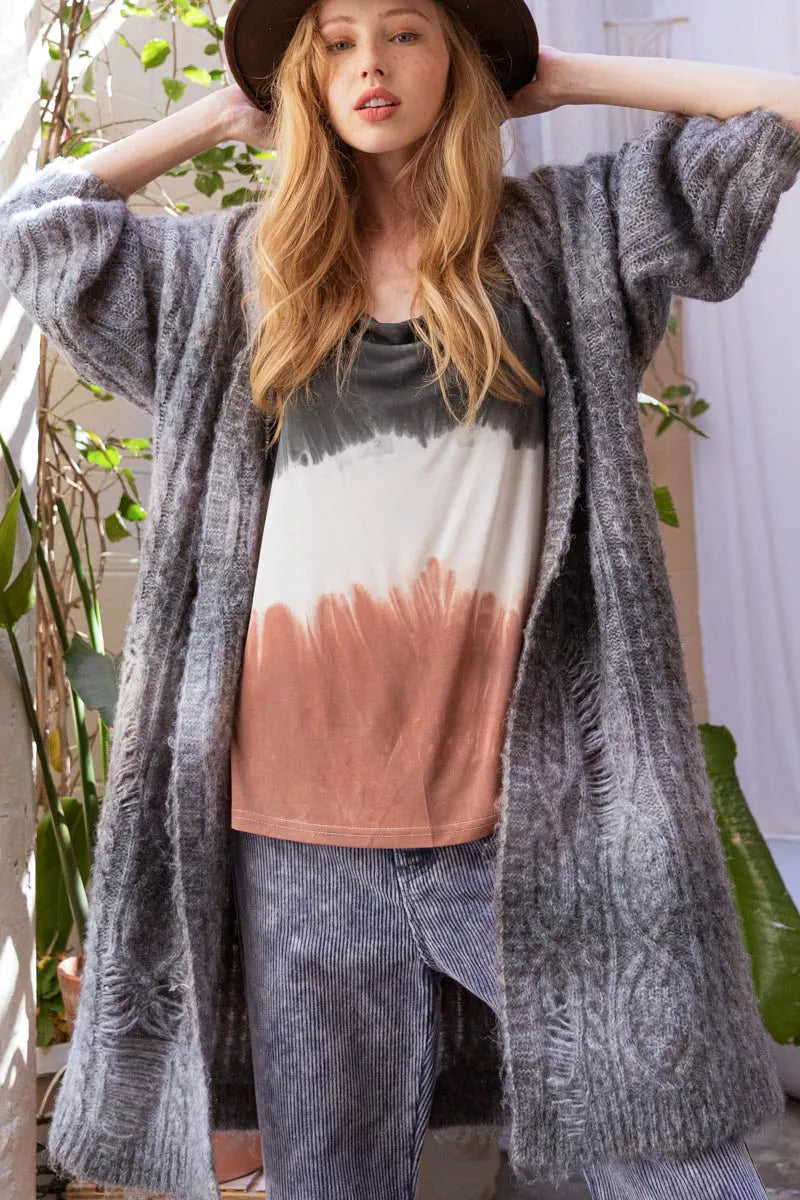 POL Distressed Cable-Knit Ombre Dying Cardigan-cardigan-Trendsi-[option4]-[option5]-[option6]-[option7]-[option8]-Shop-Boutique-Clothing-for-Women-Online