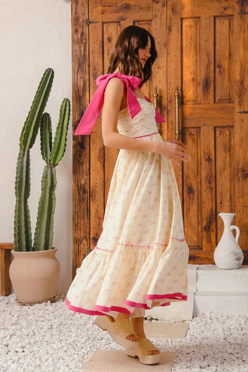 SO ME Ribbon Flowy Maxi Dress with Contrast Trim-Dresses-Trendsi-[option4]-[option5]-[option6]-[option7]-[option8]-Shop-Boutique-Clothing-for-Women-Online