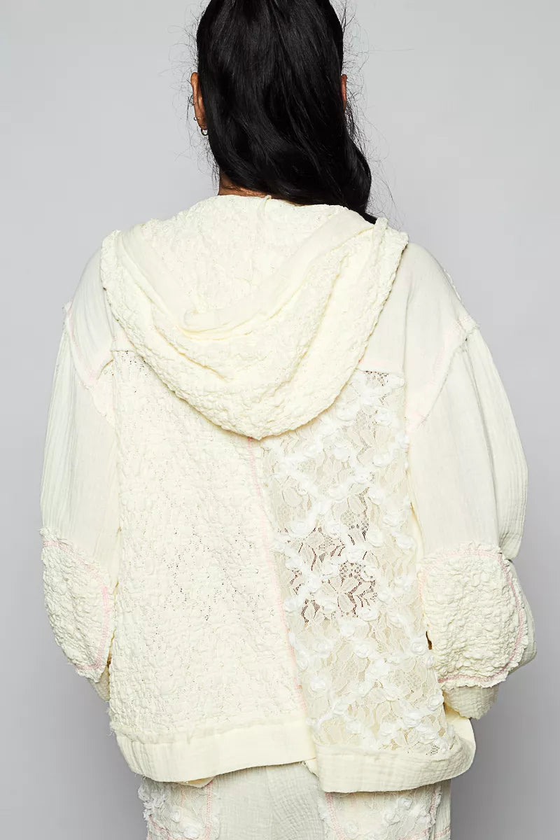 POL Exposed Seam Button Down Hooded Jacket with Lace Detail-Jacket-Trendsi-[option4]-[option5]-[option6]-[option7]-[option8]-Shop-Boutique-Clothing-for-Women-Online