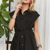 ADORA Solid Cap Sleeve Button Up Shirt-Blouses-Trendsi-BLACK-S-[option4]-[option5]-[option6]-[option7]-[option8]-Shop-Boutique-Clothing-for-Women-Online