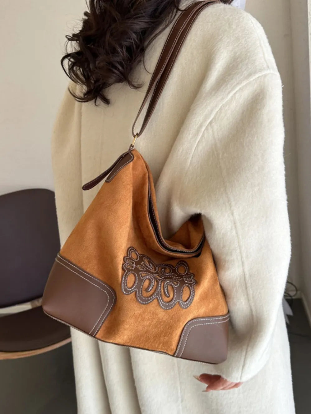 Suede Patch Adjustable Strap Tote Bag-Bags-Trendsi-[option4]-[option5]-[option6]-[option7]-[option8]-Shop-Boutique-Clothing-for-Women-Online