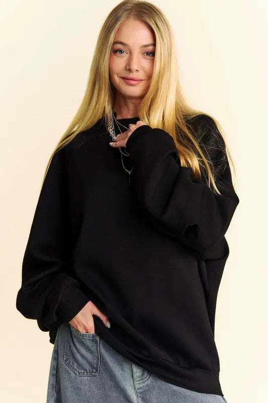 Davi & Dani Round Neck Raglan Sleeve Sweatshirt-Sweatshirts-Trendsi-Black-S-[option4]-[option5]-[option6]-[option7]-[option8]-Shop-Boutique-Clothing-for-Women-Online