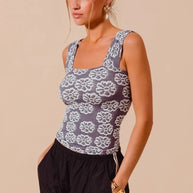 SO ME Two Tone Floral Seamless Tank Top-Tank Tops & Camis-Trendsi-[option4]-[option5]-[option6]-[option7]-[option8]-Shop-Boutique-Clothing-for-Women-Online