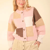 VERY J Color Block Button Down Textured Sweater Cardigan-Cardigan-Trendsi-Blush-S-[option4]-[option5]-[option6]-[option7]-[option8]-Shop-Boutique-Clothing-for-Women-Online