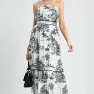 Umgee Printed Tiered Tube Midi Dress-Dresses-Trendsi-Black-S-[option4]-[option5]-[option6]-[option7]-[option8]-Shop-Boutique-Clothing-for-Women-Online