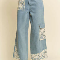 Davi & Dani Lace Applique Wide Leg Jeans-Jeans-Trendsi-[option4]-[option5]-[option6]-[option7]-[option8]-Shop-Boutique-Clothing-for-Women-Online