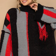 POL Turtleneck Color Block Fringe Detail Sweater-Sweaters-Trendsi-Black/Red Multi-S-[option4]-[option5]-[option6]-[option7]-[option8]-Shop-Boutique-Clothing-for-Women-Online