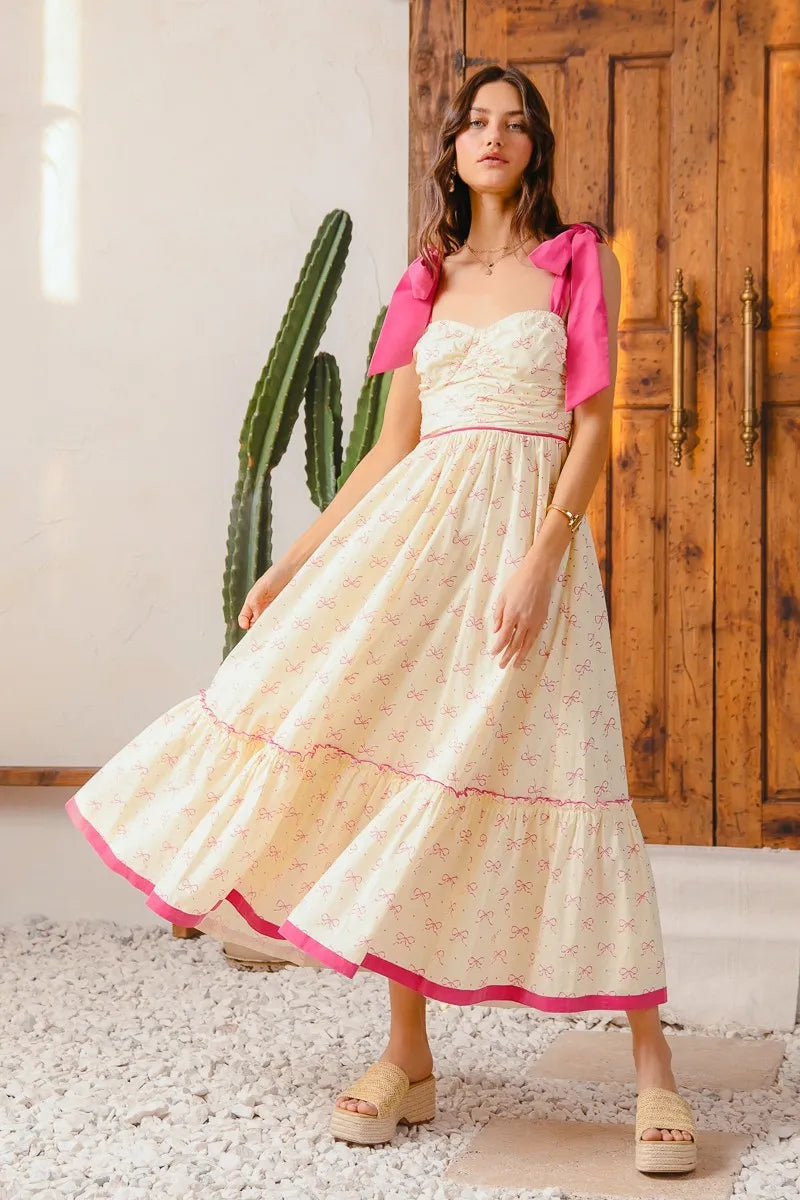 SO ME Ribbon Flowy Maxi Dress with Contrast Trim-Dresses-Trendsi-CREAM/PINK-S-[option4]-[option5]-[option6]-[option7]-[option8]-Shop-Boutique-Clothing-for-Women-Online