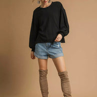 Umgee Full Size Linen Long Sleeve Top with Drawstring-Blouses-Trendsi-[option4]-[option5]-[option6]-[option7]-[option8]-Shop-Boutique-Clothing-for-Women-Online