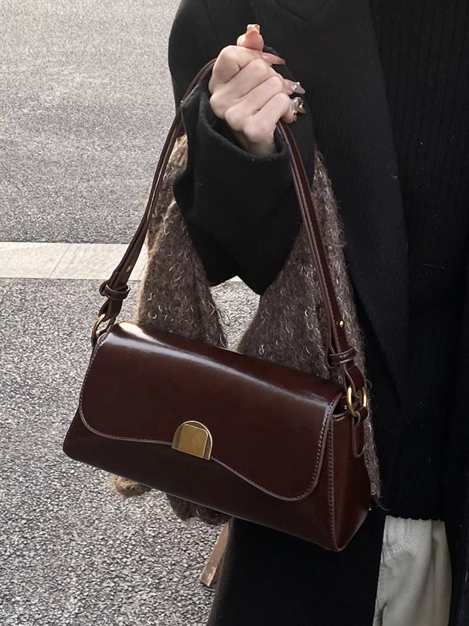 Golden Clasp Shoulder Bag-hand bag-Trendsi-Coffee Brown-One Size-[option4]-[option5]-[option6]-[option7]-[option8]-Shop-Boutique-Clothing-for-Women-Online