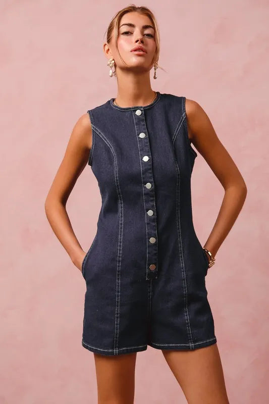 SO ME Button Up Front Washed Denim Sleeveless Romper-Rompers-Trendsi-DENIM-S-[option4]-[option5]-[option6]-[option7]-[option8]-Shop-Boutique-Clothing-for-Women-Online