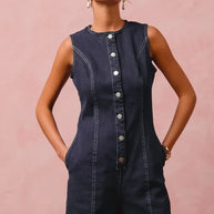 SO ME Button Up Front Washed Denim Sleeveless Romper-Rompers-Trendsi-DENIM-S-[option4]-[option5]-[option6]-[option7]-[option8]-Shop-Boutique-Clothing-for-Women-Online
