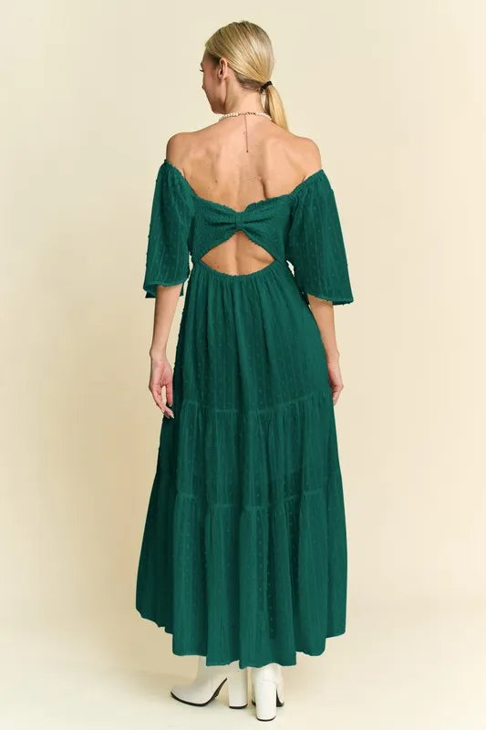 Davi & Dani Swiss Dotted Ruched Ruffle Open Back Midi Dress-Dresses-Trendsi-[option4]-[option5]-[option6]-[option7]-[option8]-Shop-Boutique-Clothing-for-Women-Online