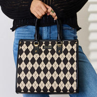 David Jones Argyle Pattern PU Leather Handbag-Bags-Trendsi-Black-One Size-[option4]-[option5]-[option6]-[option7]-[option8]-Shop-Boutique-Clothing-for-Women-Online