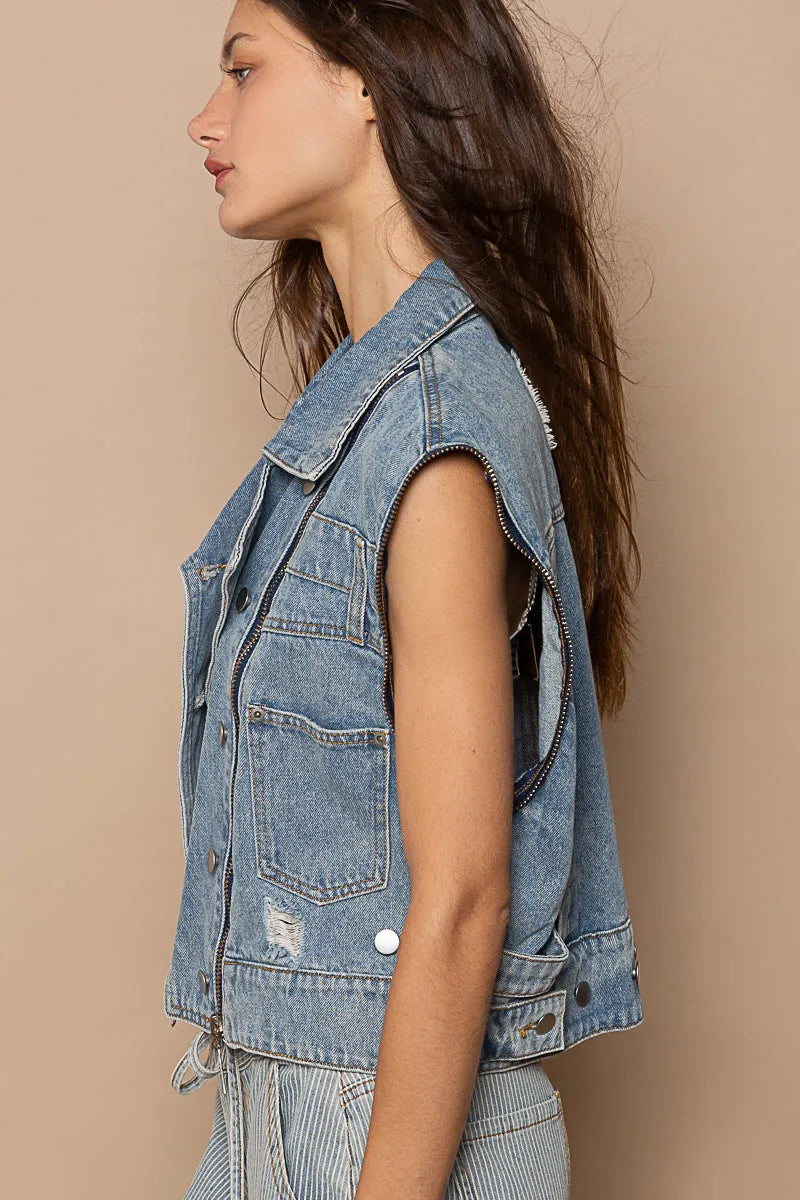 POL Cropped Denim Jacket with Functional Zipper Detail-jacket-Trendsi-[option4]-[option5]-[option6]-[option7]-[option8]-Shop-Boutique-Clothing-for-Women-Online