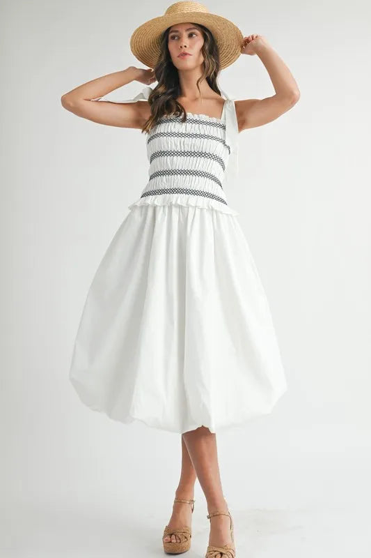 MABLE Smocked Bodice Bubble Midi Dress-Dresses-Trendsi-[option4]-[option5]-[option6]-[option7]-[option8]-Shop-Boutique-Clothing-for-Women-Online