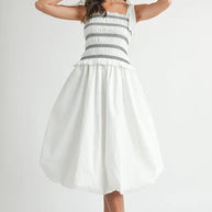 MABLE Smocked Bodice Bubble Midi Dress-Dresses-Trendsi-[option4]-[option5]-[option6]-[option7]-[option8]-Shop-Boutique-Clothing-for-Women-Online