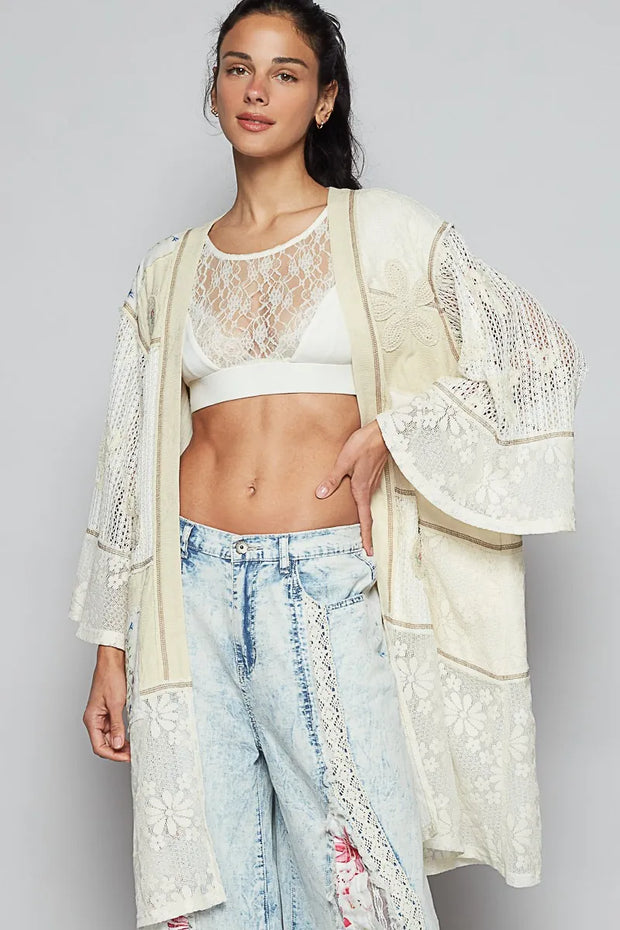 POL Double Gauze and Lace Mix Cardigan with Embroidered Detail-Cardigan-Trendsi-Cream-S-[option4]-[option5]-[option6]-[option7]-[option8]-Shop-Boutique-Clothing-for-Women-Online