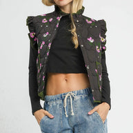 Umgee Ruffled Quilted Floral Snap Down Vest-Vest-Trendsi-BROWN MIX-S-[option4]-[option5]-[option6]-[option7]-[option8]-Shop-Boutique-Clothing-for-Women-Online