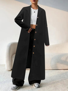 Lapel Collar Button-Front Longline Coat-Coats & Jackets-Trendsi-Black-S-[option4]-[option5]-[option6]-[option7]-[option8]-Shop-Boutique-Clothing-for-Women-Online