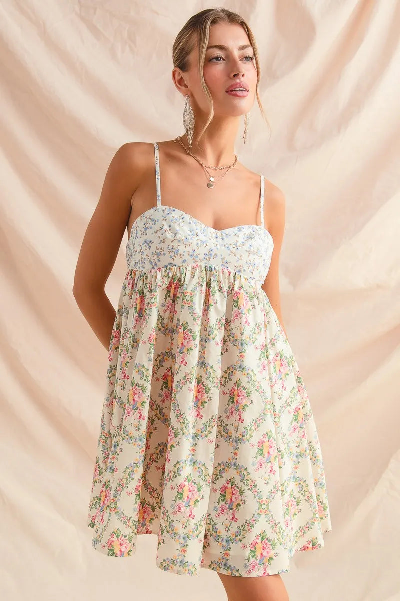 SO ME Mixed Floral Print Sleeveless Mini Dress-Dresses-Trendsi-CREAM COMBO-S-[option4]-[option5]-[option6]-[option7]-[option8]-Shop-Boutique-Clothing-for-Women-Online