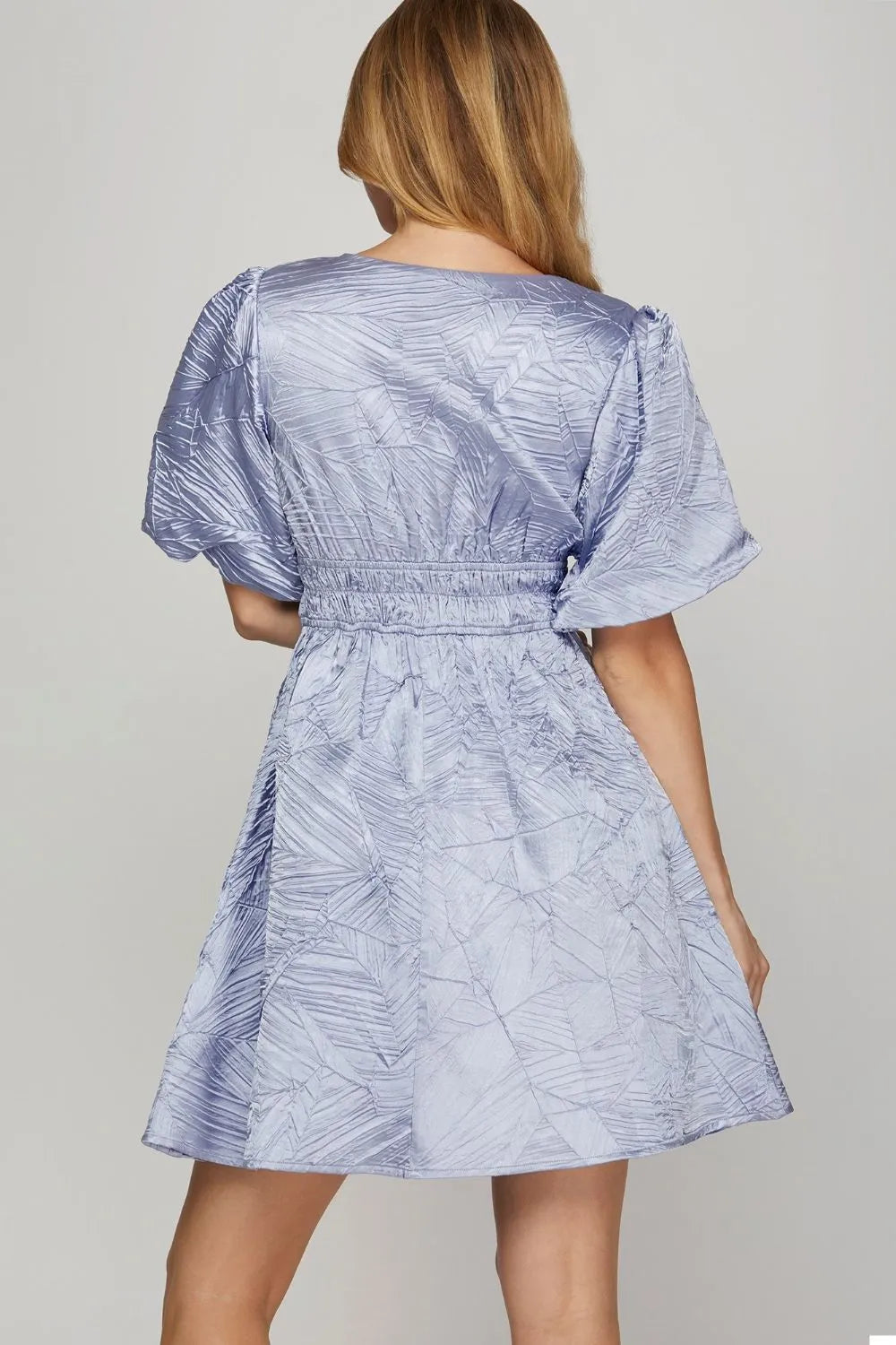 She + Sky Crinkle Woven V-Neck Balloon Sleeve Mini Dress-Dresses-Trendsi-[option4]-[option5]-[option6]-[option7]-[option8]-Shop-Boutique-Clothing-for-Women-Online