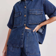 Button Up Short Sleeve Top and Shorts Denim Set-Sets-Trendsi-Medium-S-[option4]-[option5]-[option6]-[option7]-[option8]-Shop-Boutique-Clothing-for-Women-Online