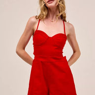 SO ME Fitted Open Back Game Day Romper with Lace Up Deta-Jumpsuits & Rompers-Trendsi-RED-S-[option4]-[option5]-[option6]-[option7]-[option8]-Shop-Boutique-Clothing-for-Women-Online