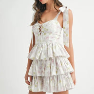 MABLE Floral Print Shoulder Tie Layered Mini Dress-Dresses-Trendsi-[option4]-[option5]-[option6]-[option7]-[option8]-Shop-Boutique-Clothing-for-Women-Online