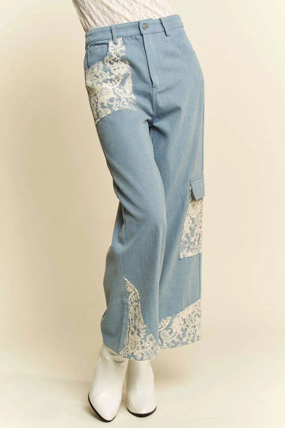 Davi & Dani Lace Applique Wide Leg Jeans-Jeans-Trendsi-[option4]-[option5]-[option6]-[option7]-[option8]-Shop-Boutique-Clothing-for-Women-Online