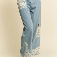 Davi & Dani Lace Applique Wide Leg Jeans-Jeans-Trendsi-[option4]-[option5]-[option6]-[option7]-[option8]-Shop-Boutique-Clothing-for-Women-Online