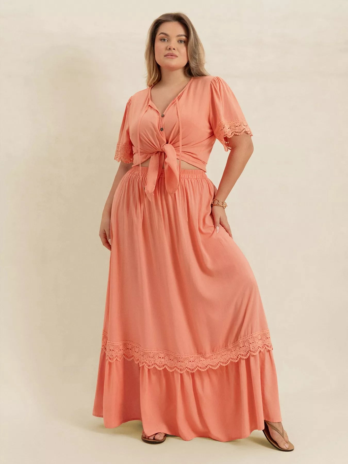 Plus Size Lace Detail Tie Neck Top and Skirt Set-2 piece set-Trendsi-[option4]-[option5]-[option6]-[option7]-[option8]-Shop-Boutique-Clothing-for-Women-Online