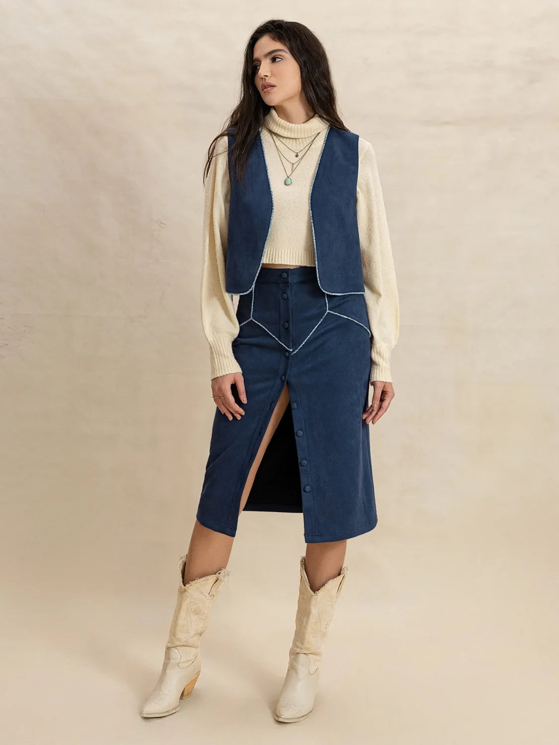 Open Front Vest and Buttoned Skirt Set-sets-Trendsi-[option4]-[option5]-[option6]-[option7]-[option8]-Shop-Boutique-Clothing-for-Women-Online