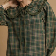 Umgee Full Size Plaid Ruffle Collar Blouse-Blouses-Trendsi-[option4]-[option5]-[option6]-[option7]-[option8]-Shop-Boutique-Clothing-for-Women-Online