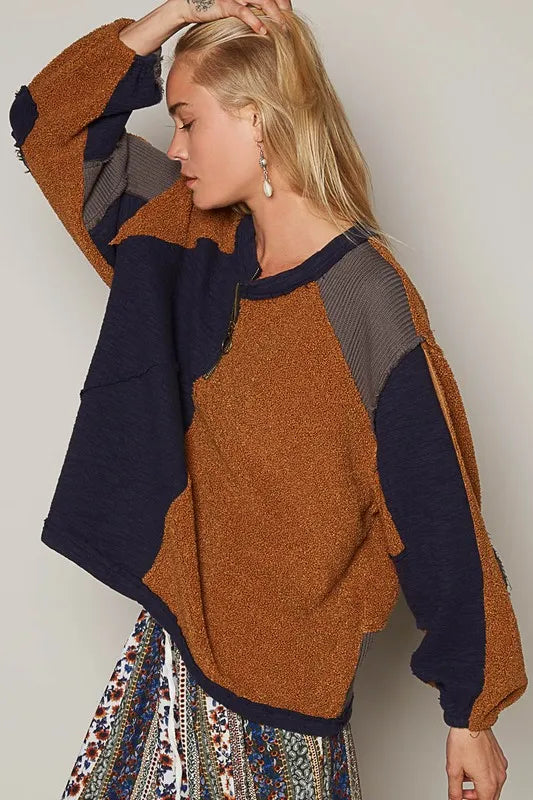POL Color Block Half Zip Dropped Shoulder Sweatshirt-Sweatshirts-Trendsi-[option4]-[option5]-[option6]-[option7]-[option8]-Shop-Boutique-Clothing-for-Women-Online
