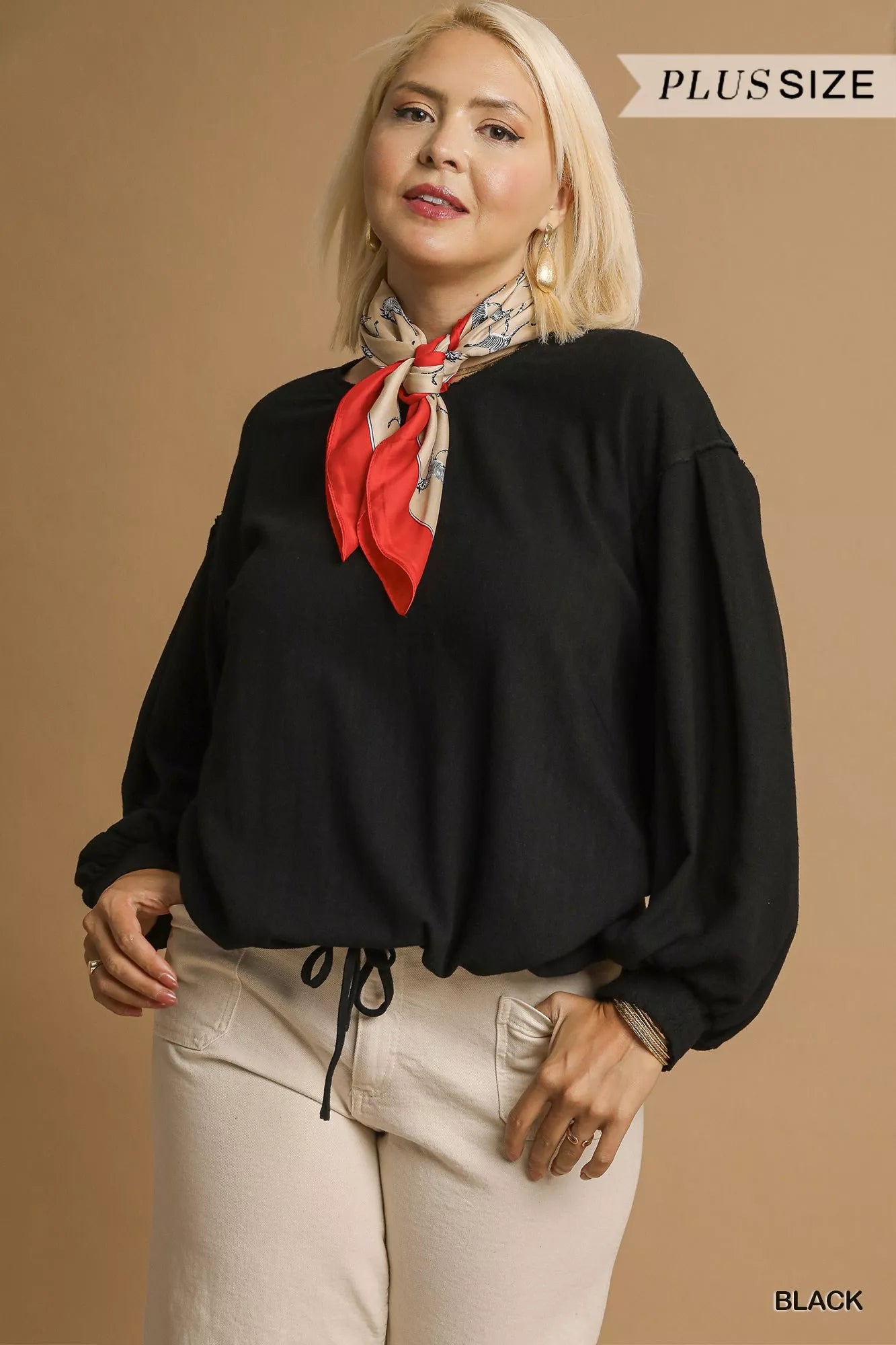 Umgee Full Size Linen Long Sleeve Top with Drawstring-Blouses-Trendsi-[option4]-[option5]-[option6]-[option7]-[option8]-Shop-Boutique-Clothing-for-Women-Online