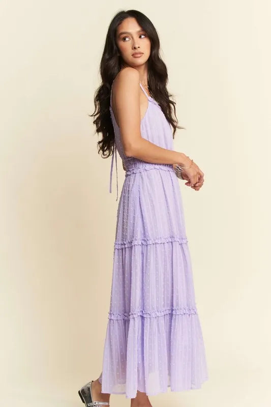 Davi & Dani Texture Swiss Dot Ruffle Square Neck Midi Dress-Dresses-Trendsi-[option4]-[option5]-[option6]-[option7]-[option8]-Shop-Boutique-Clothing-for-Women-Online