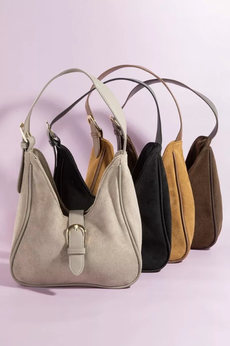 Fame Buckle Accent Faux Suede Hand Bag-handbag-Trendsi-[option4]-[option5]-[option6]-[option7]-[option8]-Shop-Boutique-Clothing-for-Women-Online