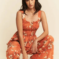 Davi & Dani Floral Ruffle Square Neck Smocking Bodice Jumpsuit-Jumpsuits & Rompers-Trendsi-[option4]-[option5]-[option6]-[option7]-[option8]-Shop-Boutique-Clothing-for-Women-Online