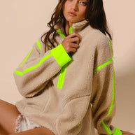 BiBi Contrast Edge Half Zip Up Sherpa Jacket-Jacket-Trendsi-[option4]-[option5]-[option6]-[option7]-[option8]-Shop-Boutique-Clothing-for-Women-Online
