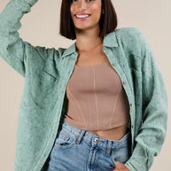 VERY J Mineral Washed Gauze Button Down Shirt-Womens Outerwear/Shacket-Trendsi-Sage-S-[option4]-[option5]-[option6]-[option7]-[option8]-Shop-Boutique-Clothing-for-Women-Online
