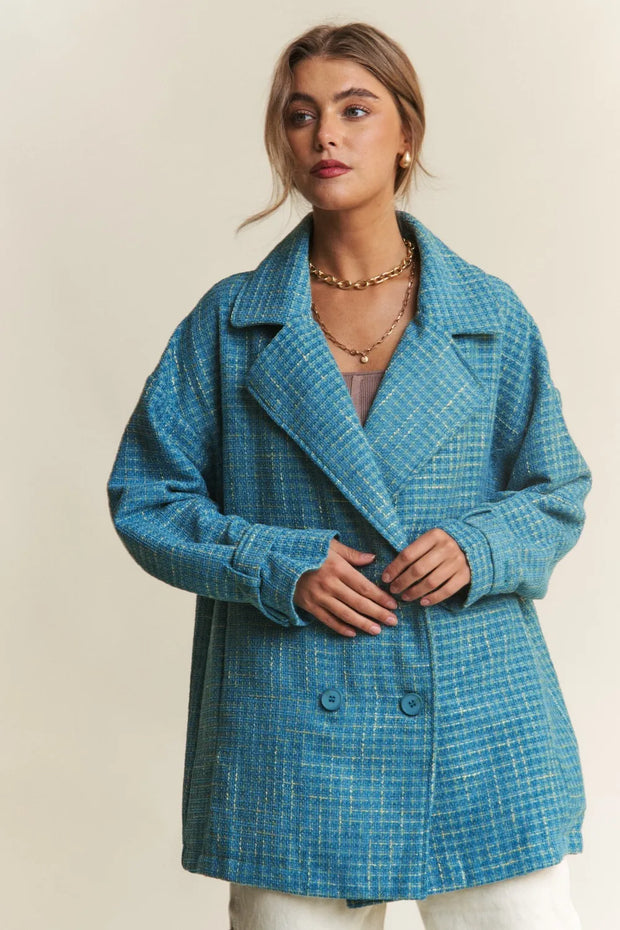 J.NNA Tweed Double-Breasted Long Sleeve Coat-Coats-Trendsi-Emerald Sea-S-[option4]-[option5]-[option6]-[option7]-[option8]-Shop-Boutique-Clothing-for-Women-Online