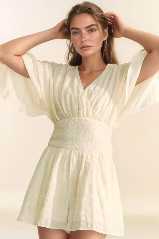 Davi & Dani Batwing Sleeve Waist Belt Romper-Jumpsuits & Rompers-Trendsi-Cream-S-[option4]-[option5]-[option6]-[option7]-[option8]-Shop-Boutique-Clothing-for-Women-Online