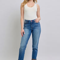 Judy Blue Plaid Print Cuff Boyfriend Fit Jeans-Trendsi-Medium-0(24)-[option4]-[option5]-[option6]-[option7]-[option8]-Shop-Boutique-Clothing-for-Women-Online