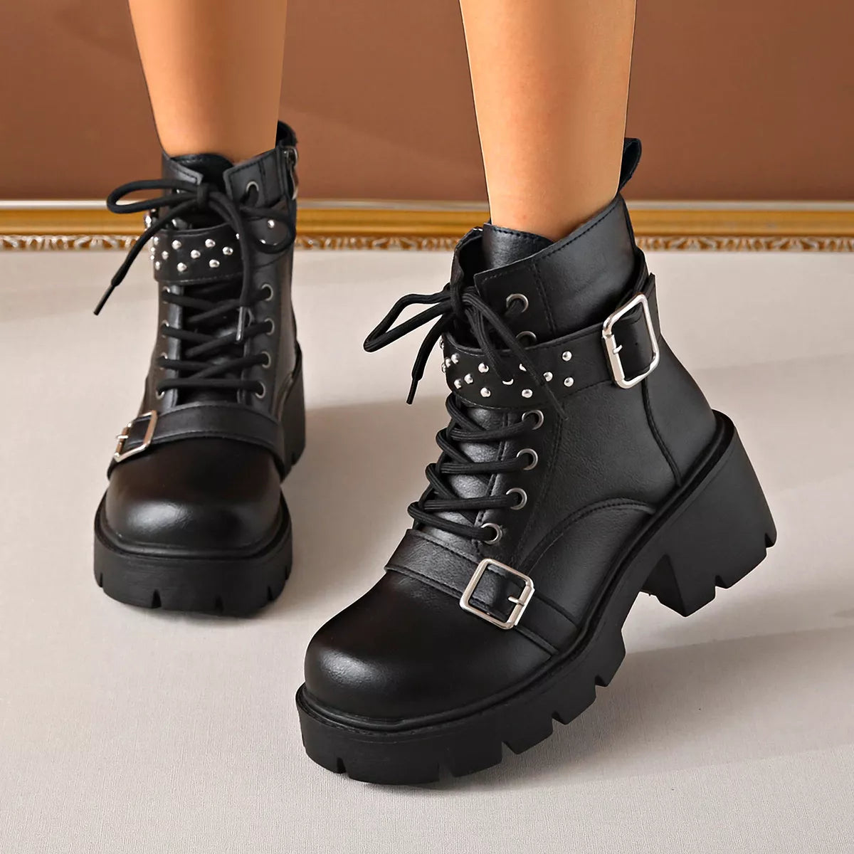 Round Toe Block Heels Boots-Boots-Trendsi-[option4]-[option5]-[option6]-[option7]-[option8]-Shop-Boutique-Clothing-for-Women-Online
