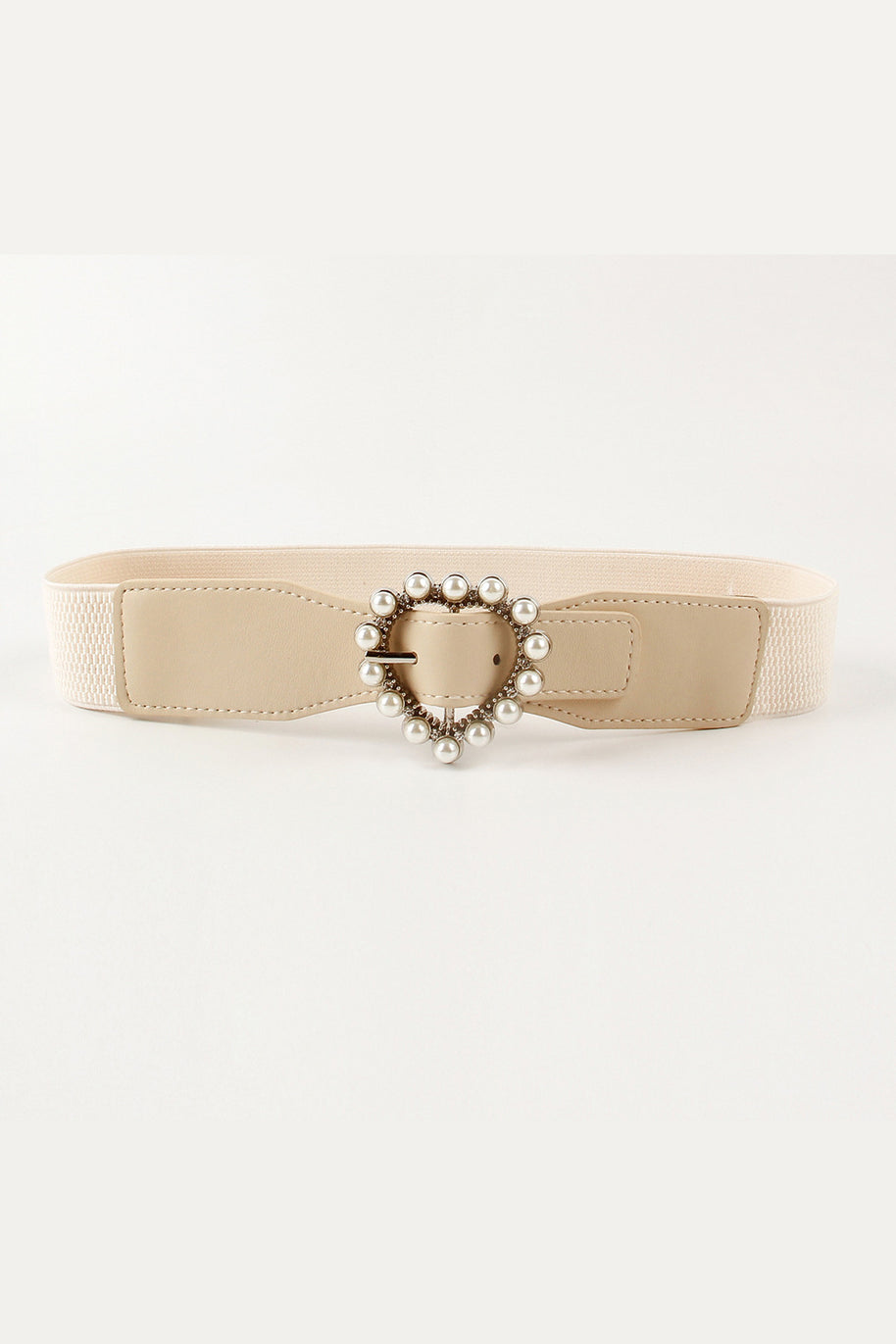 Pearl Heart Buckle Elastic Belt-Belts-Trendsi-Ivory-One Size-[option4]-[option5]-[option6]-[option7]-[option8]-Shop-Boutique-Clothing-for-Women-Online