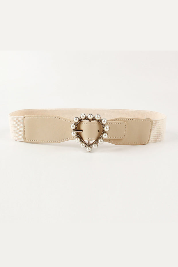 Pearl Heart Buckle Elastic Belt-Belts-Trendsi-Ivory-One Size-[option4]-[option5]-[option6]-[option7]-[option8]-Shop-Boutique-Clothing-for-Women-Online