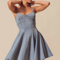 SO ME A Line Fit and Flare Denim Mini Dress-Dresses-Trendsi-DENIM-S-[option4]-[option5]-[option6]-[option7]-[option8]-Shop-Boutique-Clothing-for-Women-Online