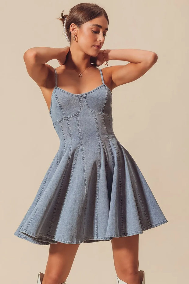 SO ME A Line Fit and Flare Denim Mini Dress-Dresses-Trendsi-DENIM-S-[option4]-[option5]-[option6]-[option7]-[option8]-Shop-Boutique-Clothing-for-Women-Online
