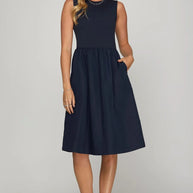 She + Sky Full Size Sleeveless Poplin Woven Midi Dress with Pockets-Dresses-Trendsi-Dark Navy-S-[option4]-[option5]-[option6]-[option7]-[option8]-Shop-Boutique-Clothing-for-Women-Online